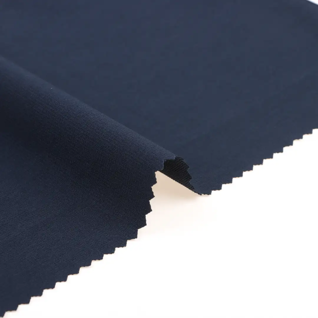 China Fabric for Pants Four Stretch Polyester Woven Fabric Synthetic Woven Fabric Polyester Spandex navy color buy from China wholesaler bulk order at wholesale price free worldwide shipping Alibaba