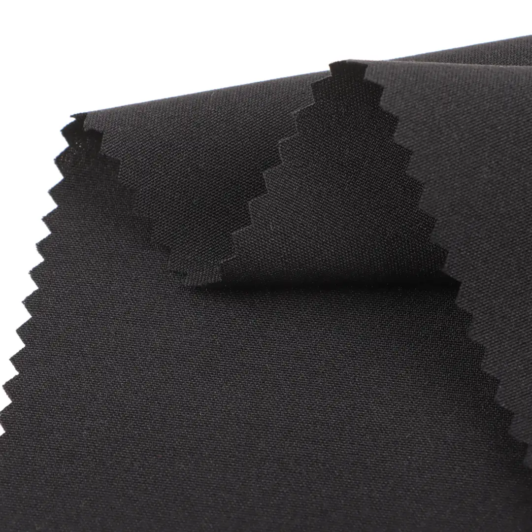 China Fabric for Pants Four Stretch Polyester Woven Fabric Synthetic Woven Fabric Polyester Spandex BLACK color buy from China wholesaler bulk order at wholesale price free worldwide shipping Alibaba