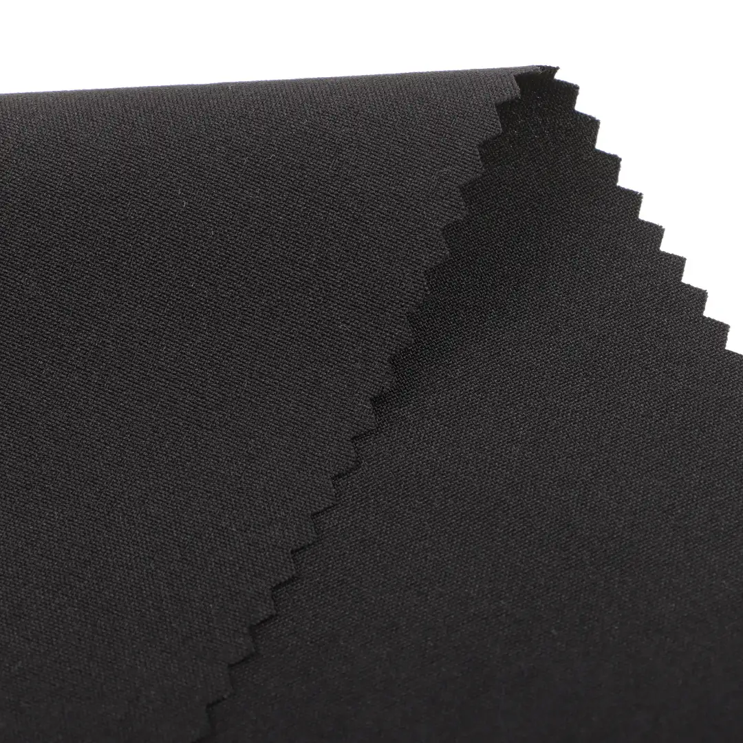 China Fabric for Pants Four Stretch Polyester Woven Fabric Synthetic Woven Fabric Polyester Spandex BLACK color buy from China wholesaler bulk order at wholesale price free worldwide shipping Alibaba