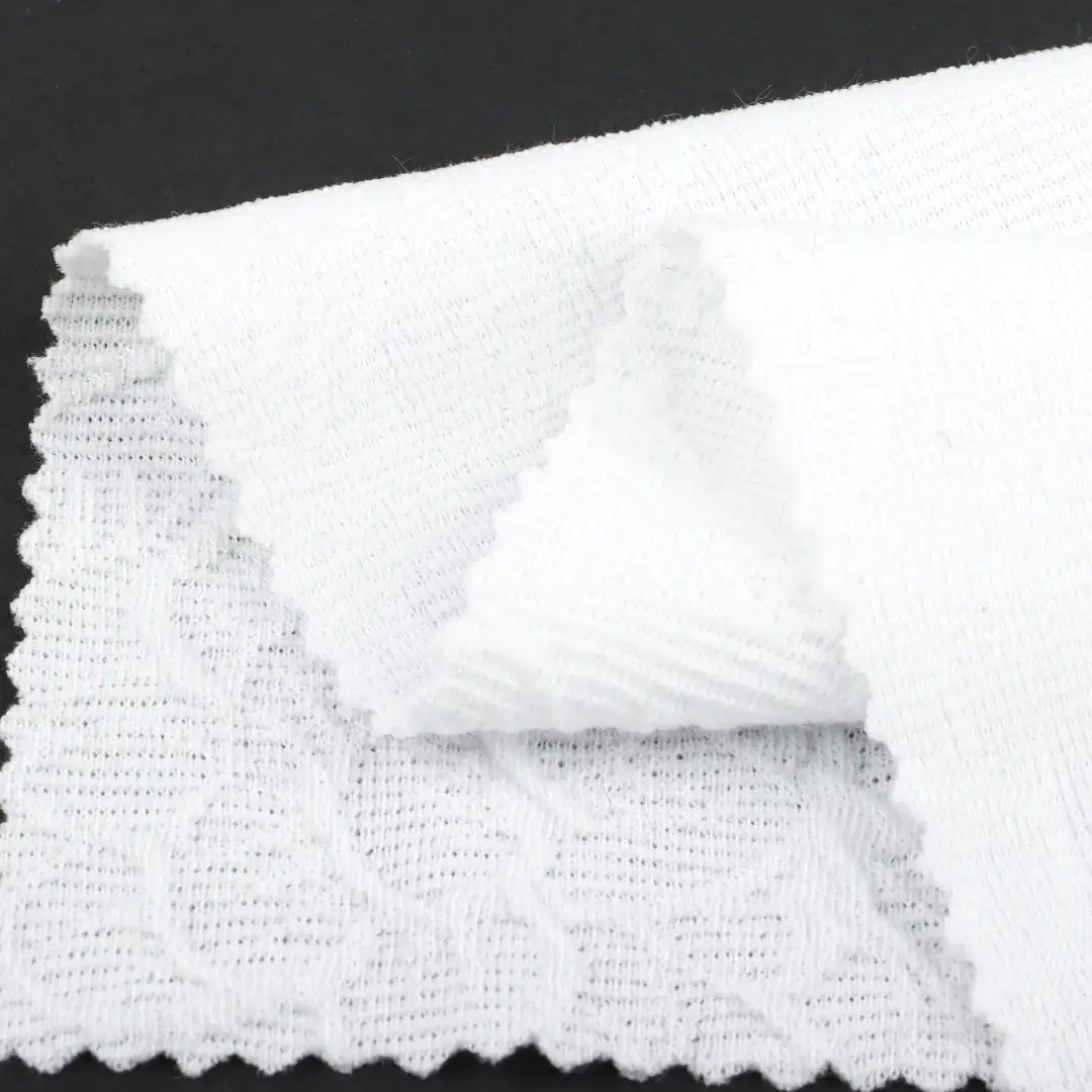 China Fabric for Blouse,Skirt Weft Jacquard Knit Fabric Polyester Spandex White color buy from China wholesaler bulk order at wholesale price free worldwide shipping Alibaba