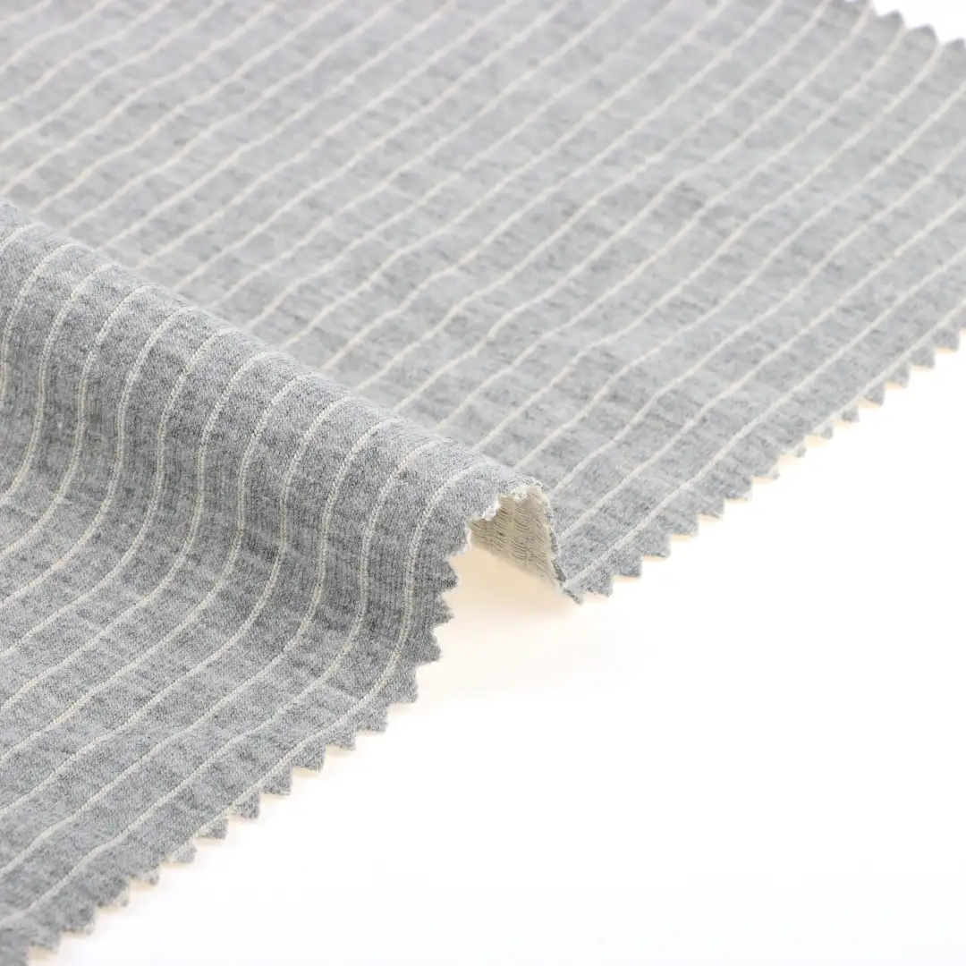 China Fabric for Pants,T-Shirt Weft Jacquard Knit Fabric Cotton Polyester Spandex Grey color buy from China wholesaler bulk order at wholesale price free worldwide shipping Alibaba