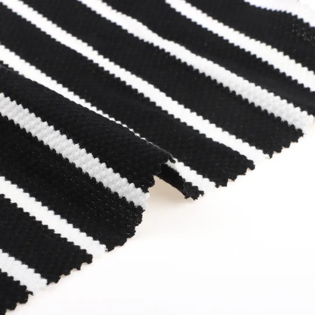 China Fabric for T-Shirt,Shorts Weft Jacquard Knit Fabric Cotton Spandex Black and White color buy from China wholesaler bulk order at wholesale price free worldwide shipping Alibaba