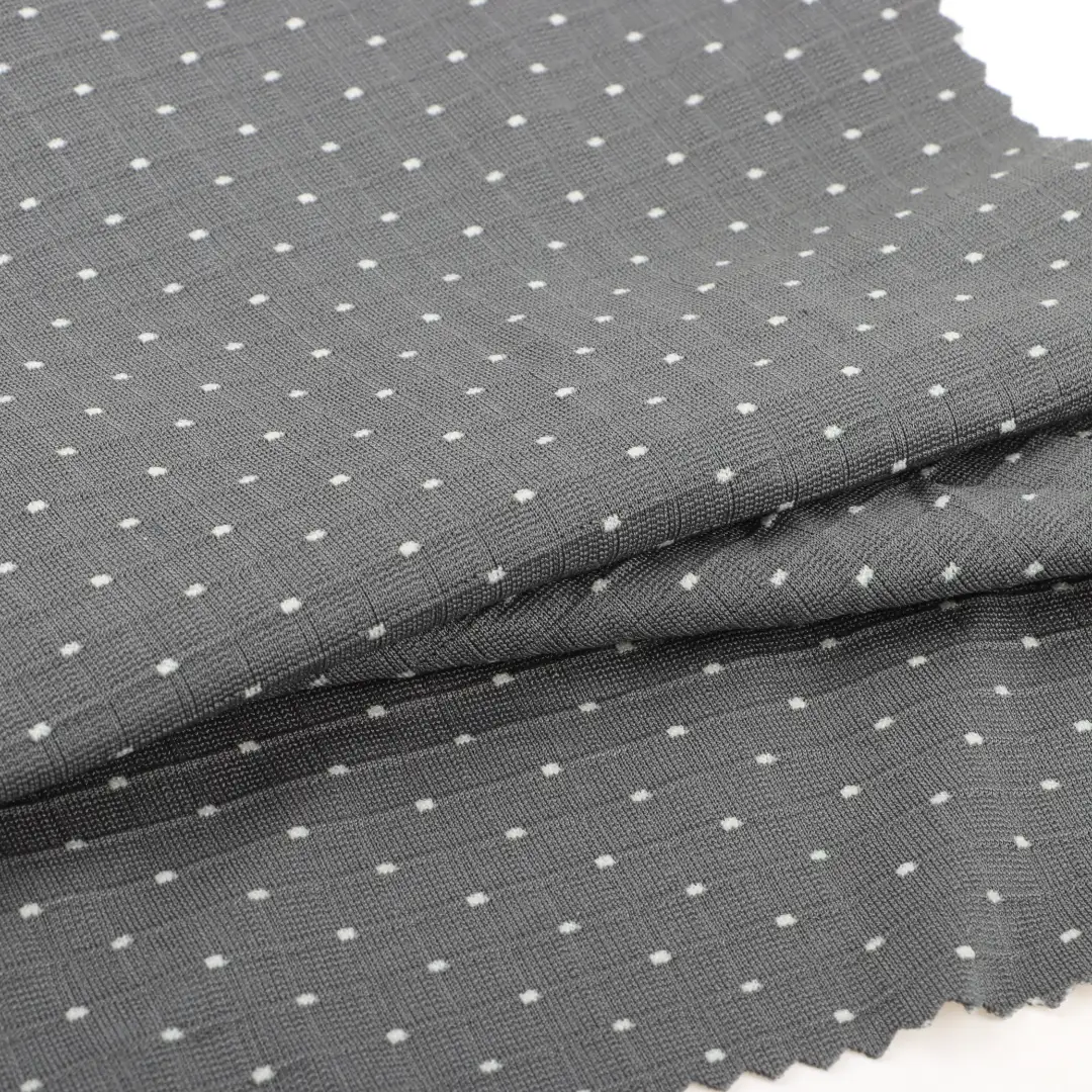 China Fabric for T-Shirt,Shorts Weft Jacquard Knit Fabric Polyester Spandex Grey color buy from China wholesaler bulk order at wholesale price free worldwide shipping Alibaba