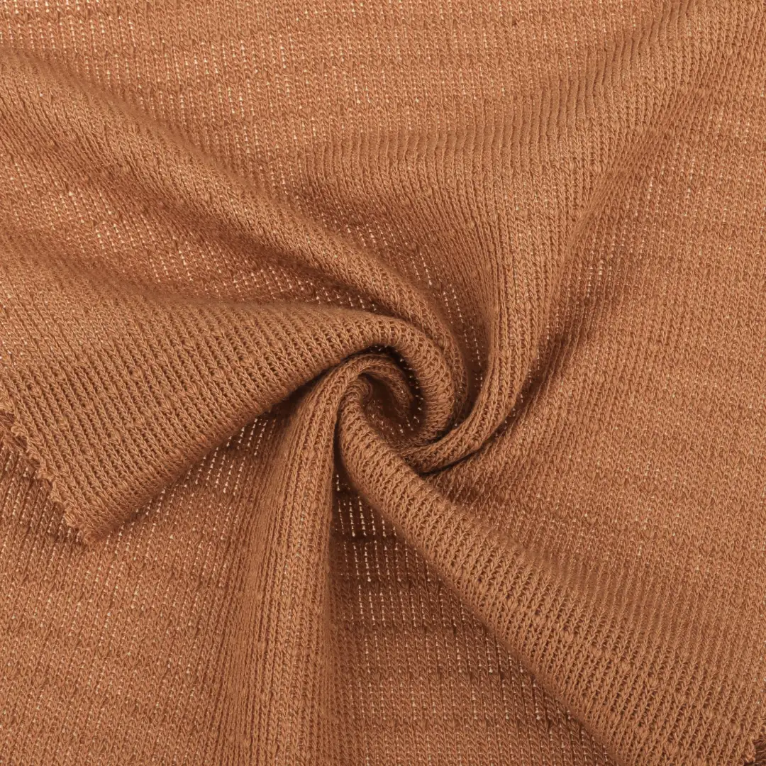 China Fabric for T-Shirt,Shorts Weft Jacquard Knit Fabric Polyester Rayon Spandex Caramel color buy from China wholesaler bulk order at wholesale price free worldwide shipping Alibaba