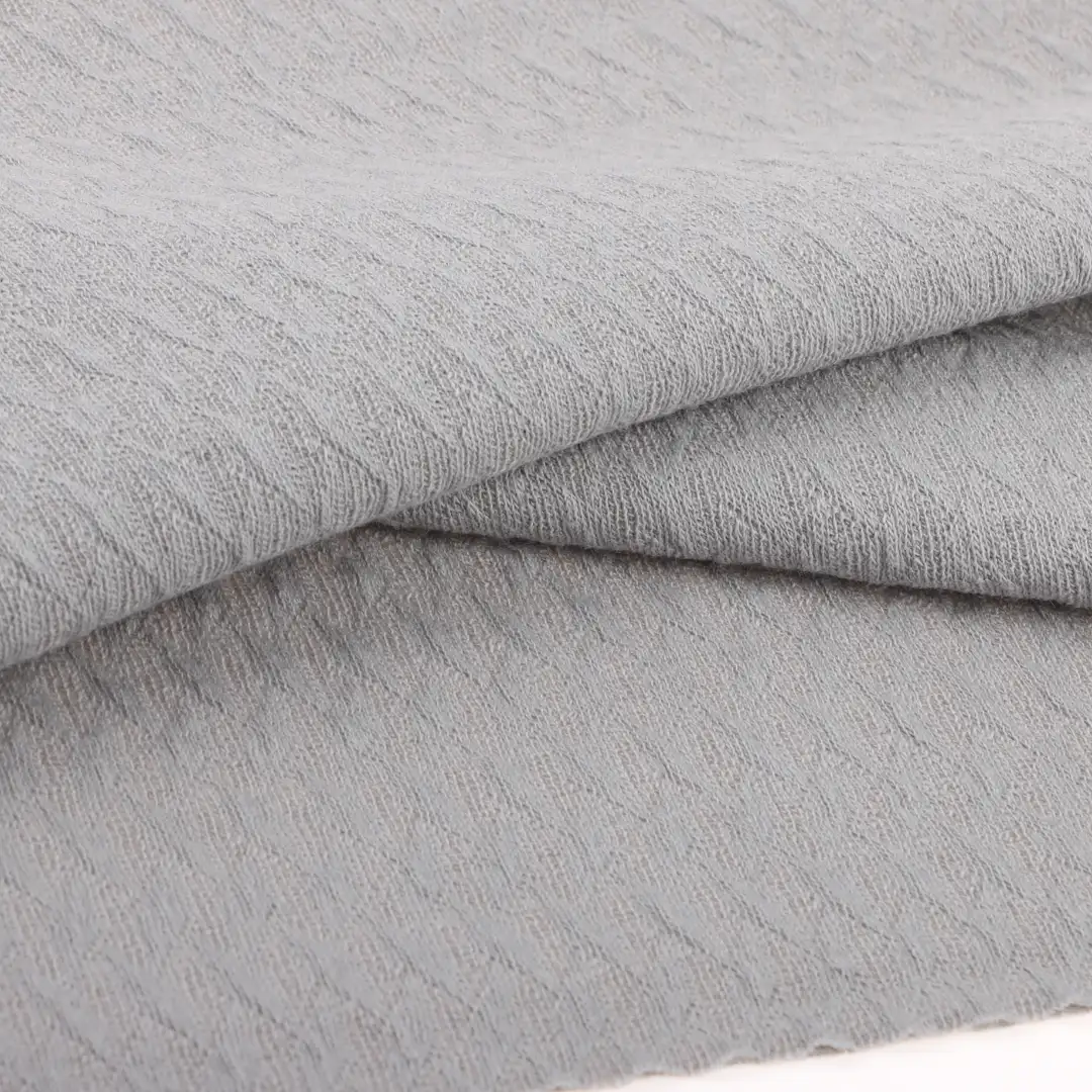 China Fabric for Pants,T-Shirt,Shorts Weft Jacquard Knit Fabric Polyester Cotton Spandex Grey color buy from China wholesaler bulk order at wholesale price free worldwide shipping Alibaba