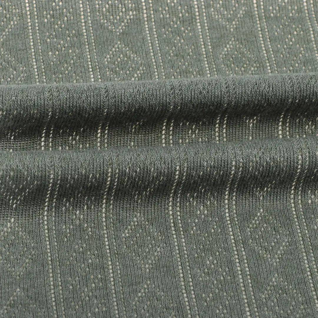 China Fabric for T-Shirt Weft Jacquard Knit Fabric Polyester Rayon Olive Green color buy from China wholesaler bulk order at wholesale price free worldwide shipping Alibaba