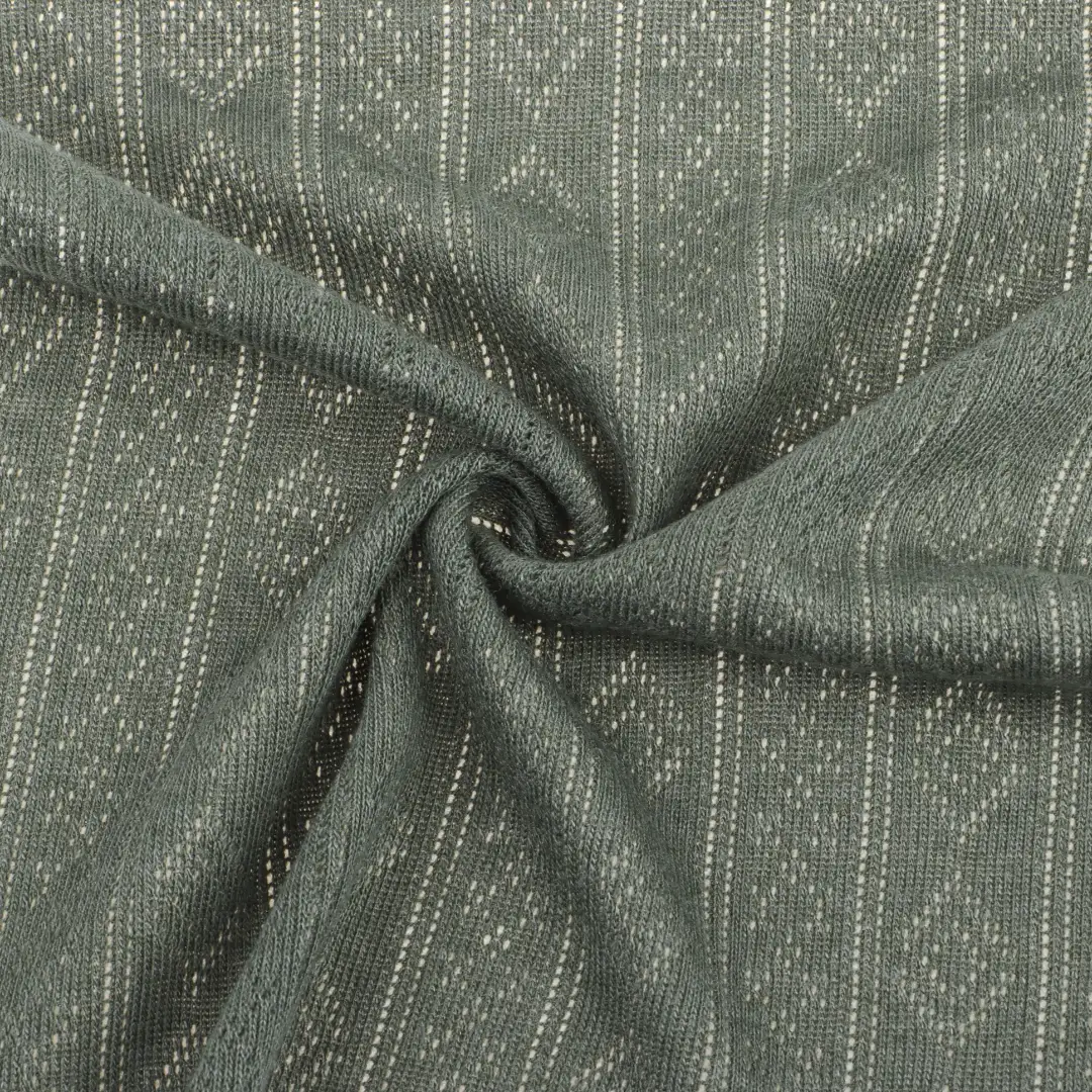 China Fabric for T-Shirt Weft Jacquard Knit Fabric Polyester Rayon Olive Green color buy from China wholesaler bulk order at wholesale price free worldwide shipping Alibaba