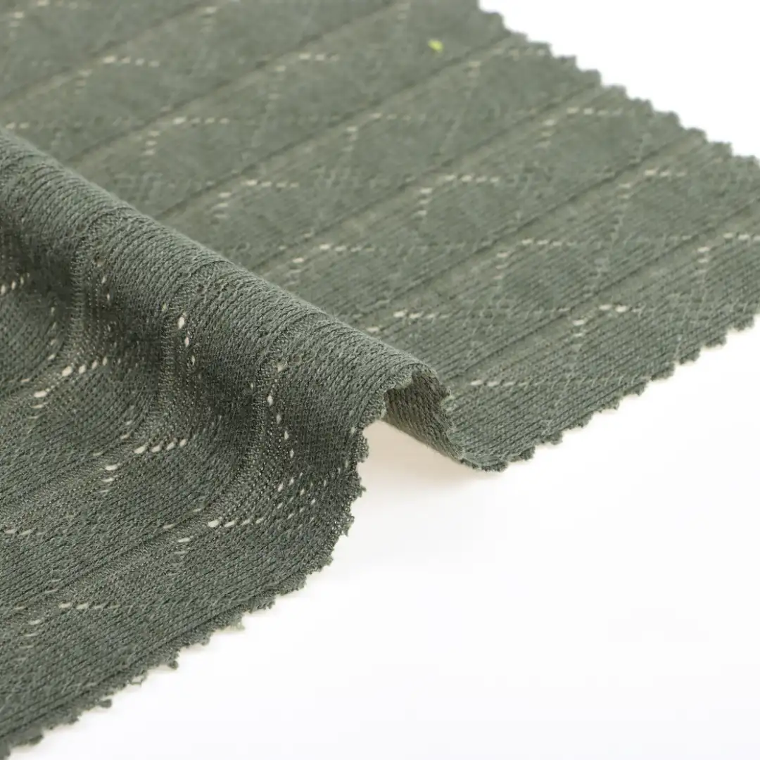 China Fabric for T-Shirt Weft Jacquard Knit Fabric Polyester Rayon Olive Green color buy from China wholesaler bulk order at wholesale price free worldwide shipping Alibaba