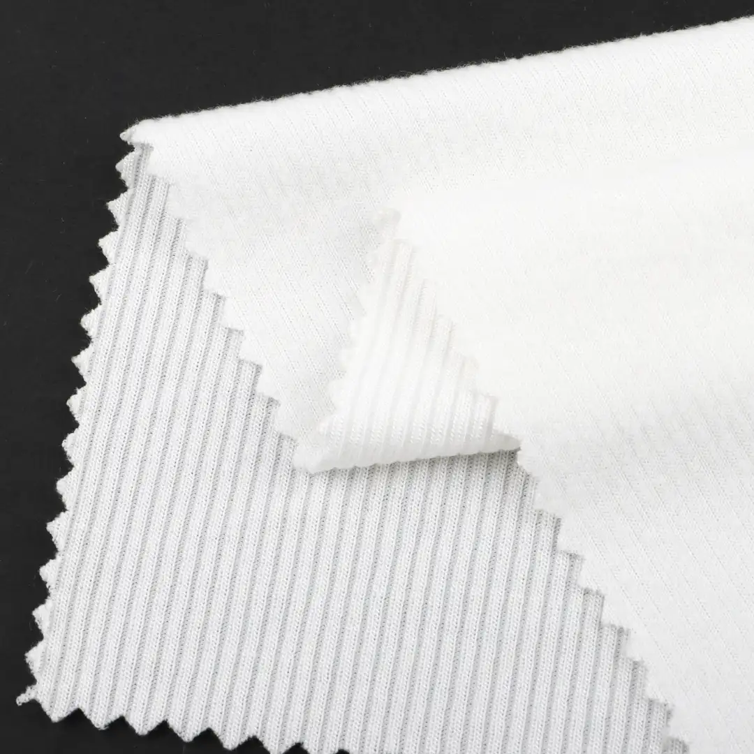 China Fabric for T-Shirt Rib Knit Fabric Modal Polyester White color buy from China wholesaler bulk order at wholesale price free worldwide shipping Alibaba
