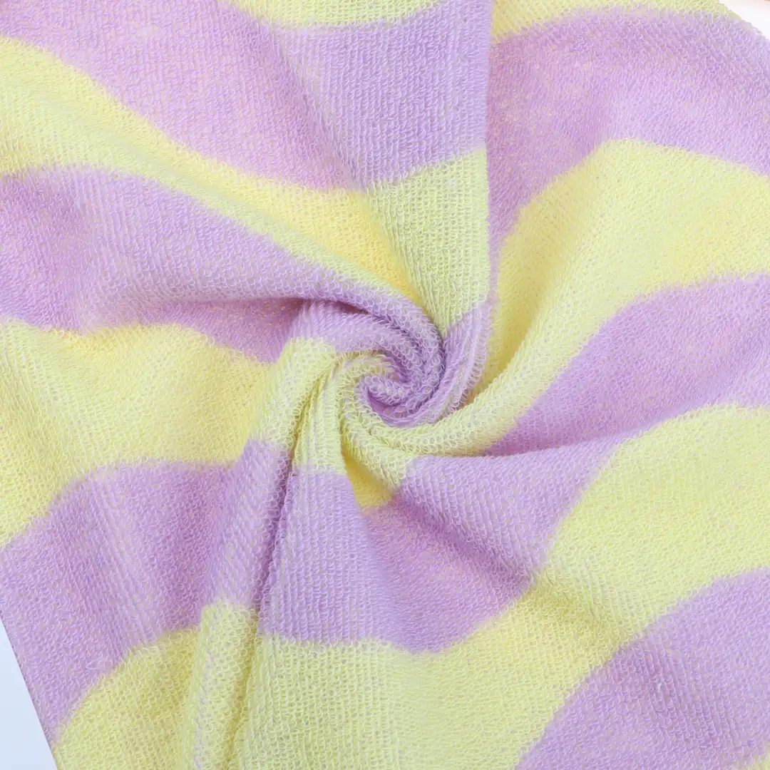 China Fabric for T-Shirt,Shorts Towel Fabric Knit Fabric Cotton Polyester Purple and Yellow color buy from China wholesaler bulk order at wholesale price free worldwide shipping Alibaba