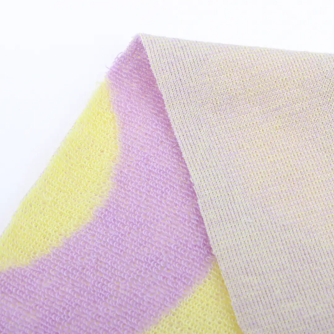 China Fabric for T-Shirt,Shorts Towel Fabric Knit Fabric Cotton Polyester Purple and Yellow color buy from China wholesaler bulk order at wholesale price free worldwide shipping Alibaba