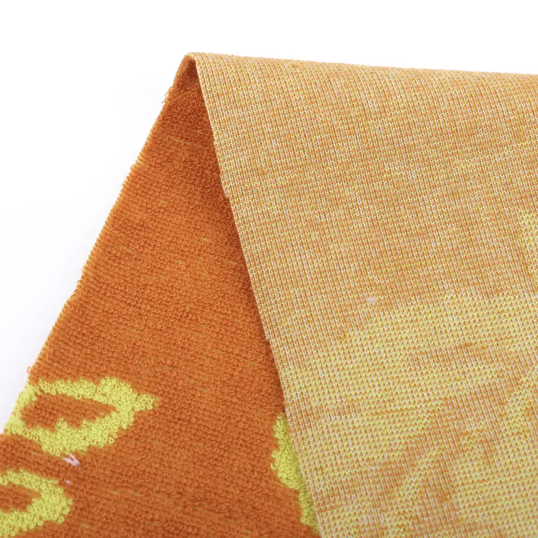 China Fabric for T-Shirt,Shorts Towel Fabric Knit Fabric Cotton Polyester Orange and Yellow color buy from China wholesaler bulk order at wholesale price free worldwide shipping Alibaba