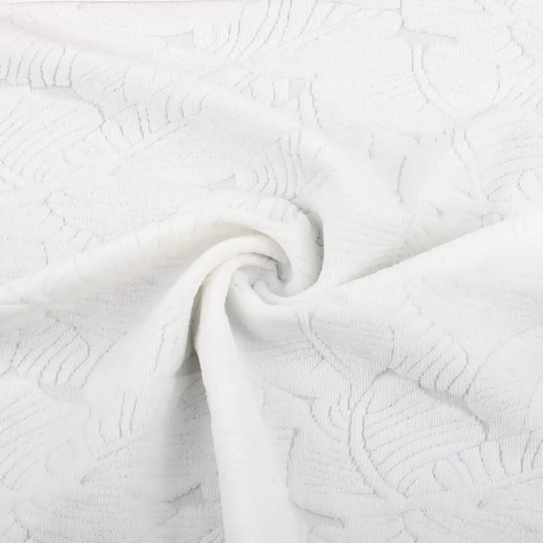 China Fabric for T-Shirt,Shorts,Loungewear Weft Jacquard Knit Fabric Polyester Spandex White color buy from China wholesaler bulk order at wholesale price free worldwide shipping Alibaba