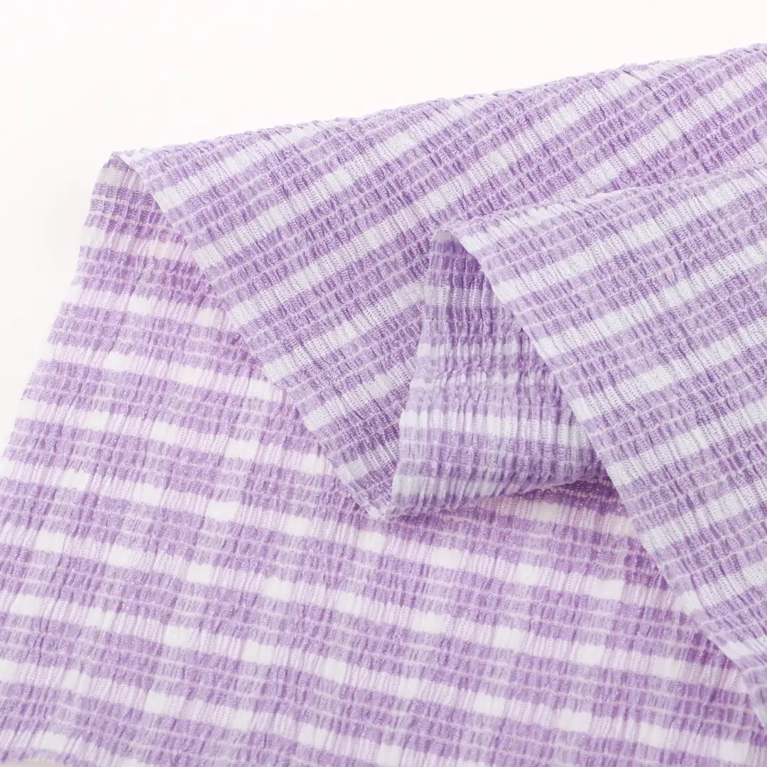 China Fabric for T-Shirt,Shorts,Loungewear Weft Jacquard Knit Fabric Polyester Spandex Purple color buy from China wholesaler bulk order at wholesale price free worldwide shipping Alibaba