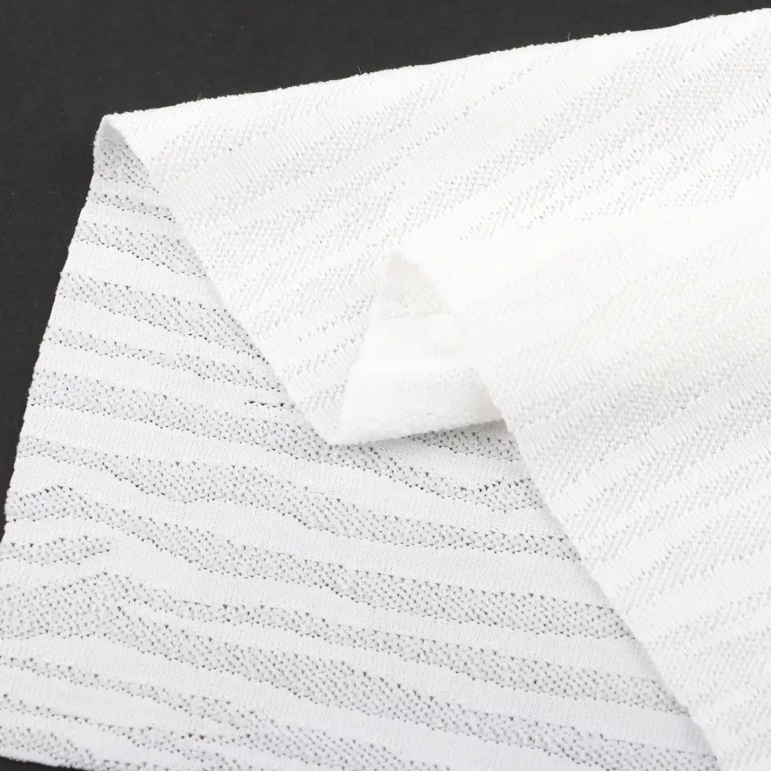 China Fabric for T-Shirt,Shorts,Loungewear Weft Jacquard Knit Fabric Polyester Spandex White color buy from China wholesaler bulk order at wholesale price free worldwide shipping Alibaba