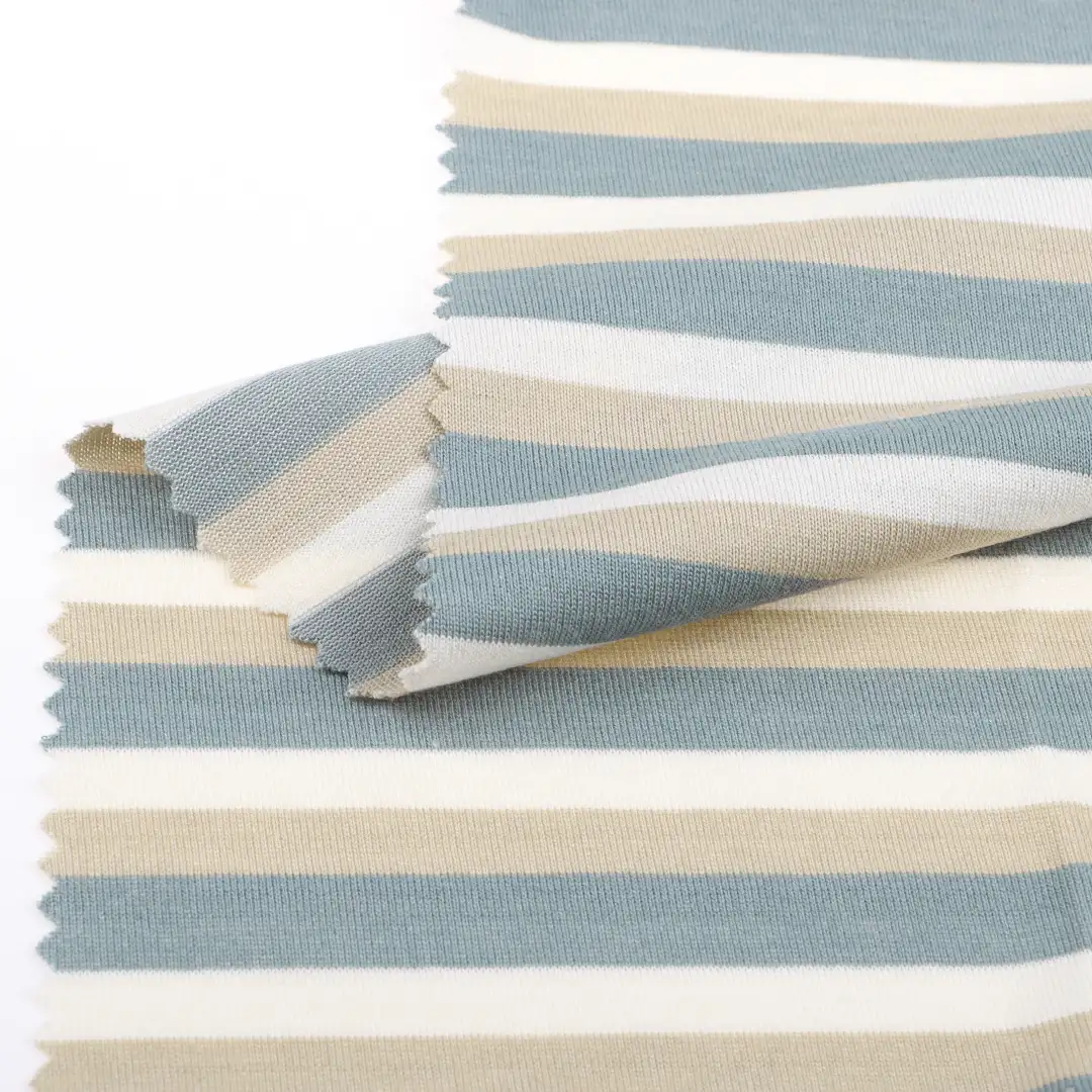 China Fabric for T-Shirt,Shorts,Loungewear Single Jersey Knit Fabric Rayon Polyester stripe color buy from China wholesaler bulk order at wholesale price free worldwide shipping Alibaba