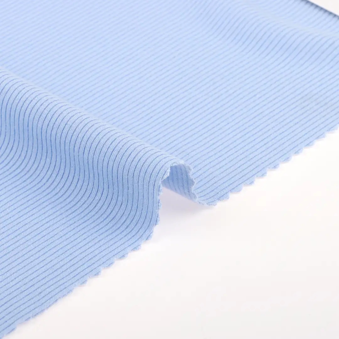 China Fabric for T-Shirt,Shorts,Loungewear Rib Knit Fabric Polyester Rayon Spandex Blue color buy from China wholesaler bulk order at wholesale price free worldwide shipping Alibaba