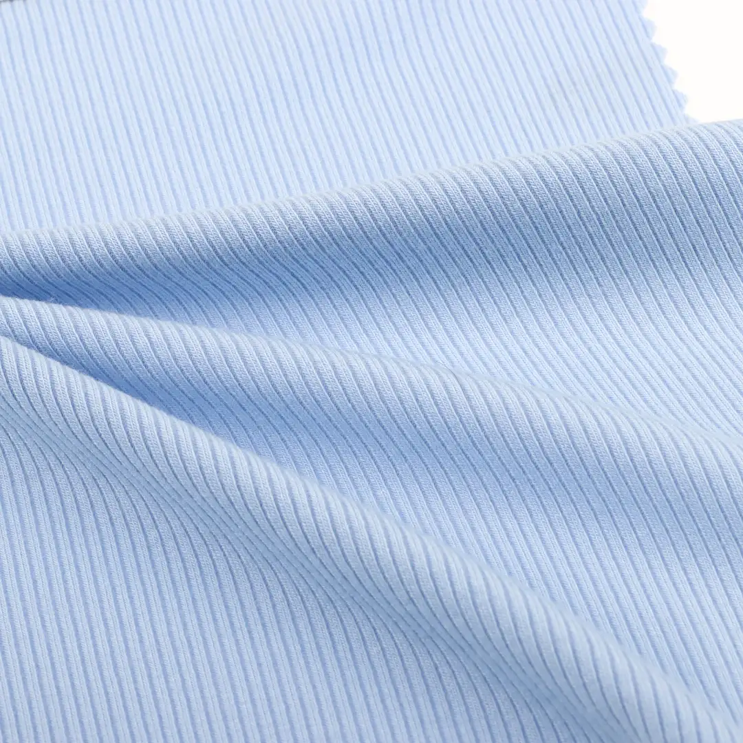 China Fabric for T-Shirt,Shorts,Loungewear Rib Knit Fabric Polyester Rayon Spandex Blue color buy from China wholesaler bulk order at wholesale price free worldwide shipping Alibaba
