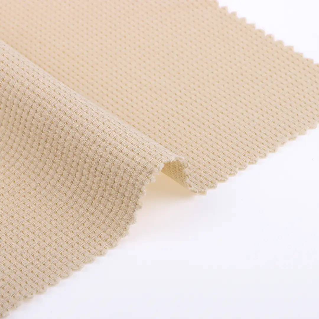 China Fabric for T-Shirt,Shorts,Loungewear Waffle Knit Fabric Polyester Khaki color buy from China wholesaler bulk order at wholesale price free worldwide shipping Alibaba