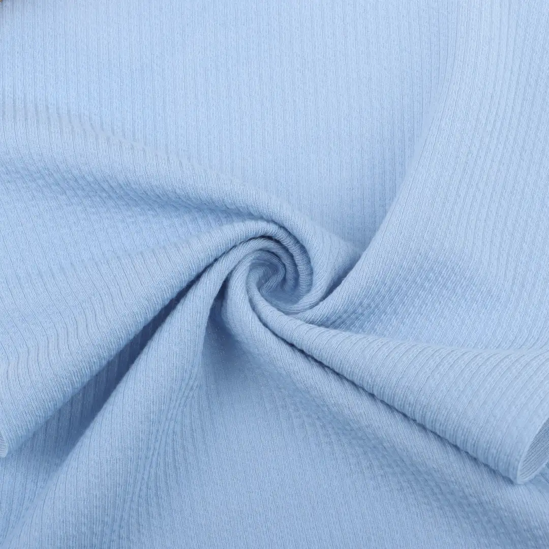 China Fabric for T-Shirt,Loungewear Weft Jacquard Knit Fabric Polyester Spandex Blue color buy from China wholesaler bulk order at wholesale price free worldwide shipping Alibaba