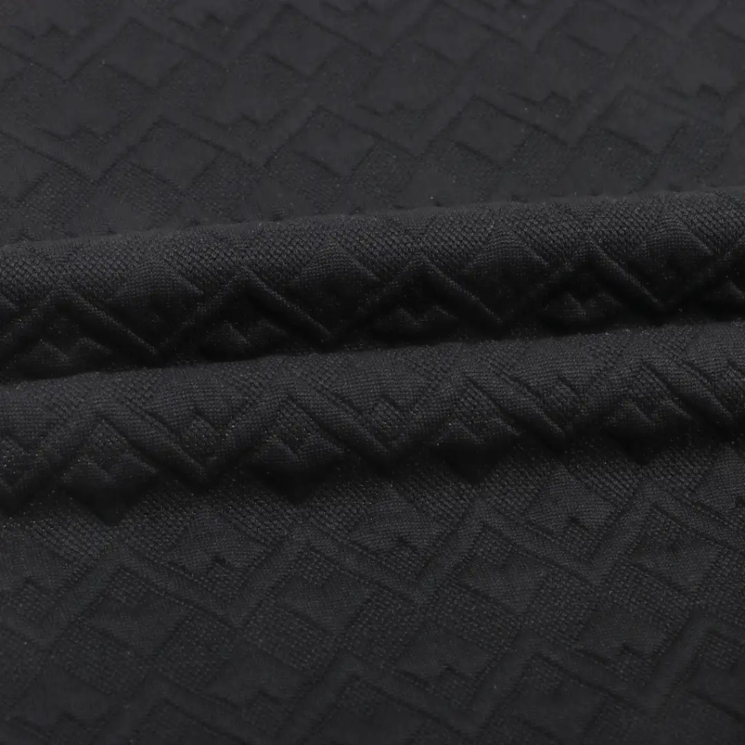 China Fabric for Loungewear Weft Jacquard Knit Fabric Polyester Spandex Black color buy from China wholesaler bulk order at wholesale price free worldwide shipping Alibaba