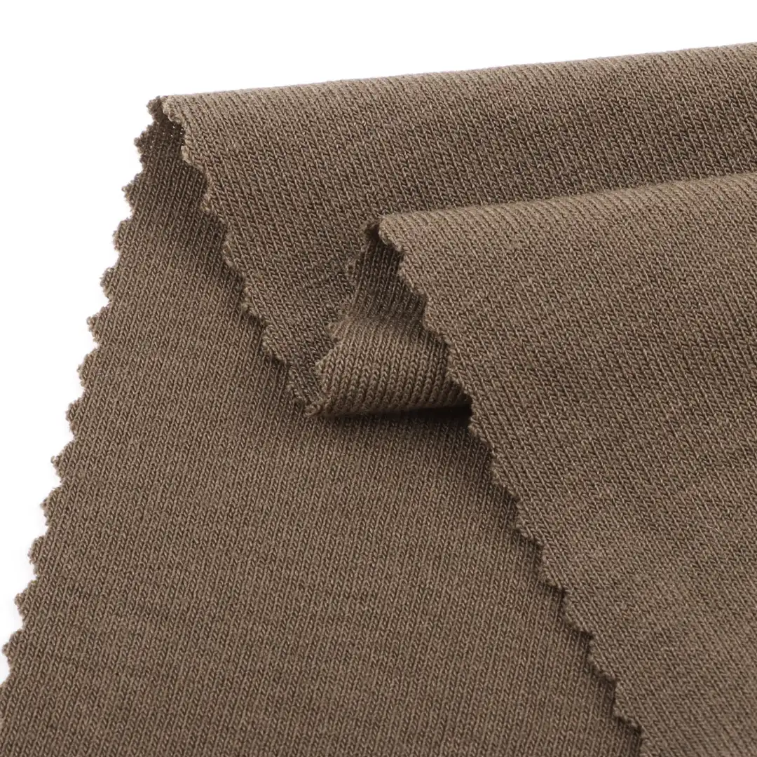 China Fabric for T-Shirt,Tank Top,Shorts,Loungewear Rib Knit Fabric Polyester Rayon Spandex Brown color buy from China wholesaler bulk order at wholesale price free worldwide shipping Alibaba