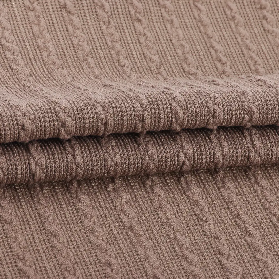China Fabric for Polo Shirt,Crop Top,Hoodie,Open Cardigan ,Loungewear Weft Jacquard Knit Fabric Polyester Spandex Coffee color color buy from China wholesaler bulk order at wholesale price free worldwide shipping Alibaba