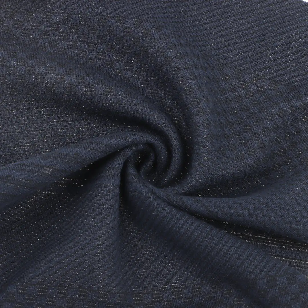 China Fabric for T-Shirt,Polo Shirt,Jogger,Loungewear Weft Jacquard Knit Fabric Polyester Spandex Navy blue color buy from China wholesaler bulk order at wholesale price free worldwide shipping Alibaba
