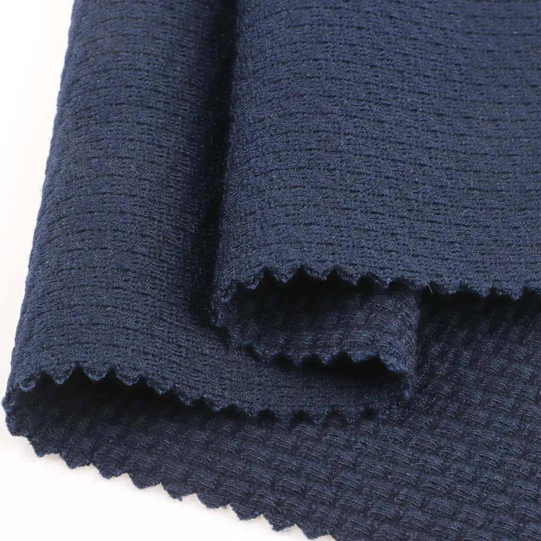 China Fabric for Pants,T-Shirt,Tracksuits Weft Jacquard Knit Fabric Polyester Cotton Spandex Navy blue color buy from China wholesaler bulk order at wholesale price free worldwide shipping Alibaba