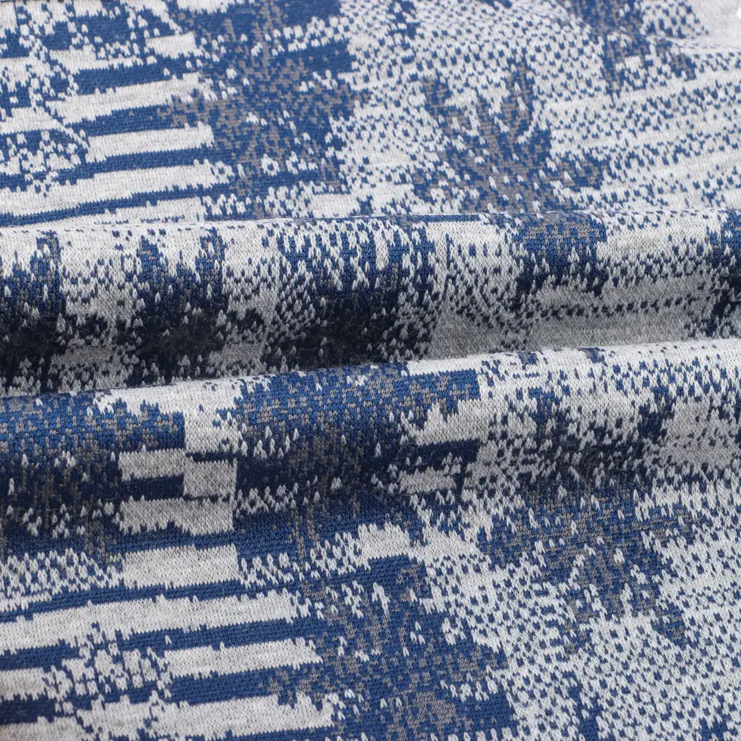 China Fabric for T-Shirt,Polo T-shirt ,Tracksuits Weft Jacquard Knit Fabric Polyester Cotton Spandex Blue grey color buy from China wholesaler bulk order at wholesale price free worldwide shipping Alibaba