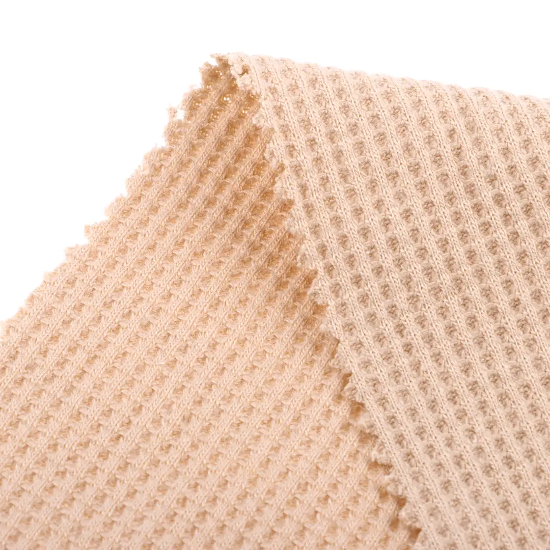 China Fabric for T-Shirt,Polo Shirt,Crop Top Waffle Knit Fabric Polyester Cotton light tan color buy from China wholesaler bulk order at wholesale price free worldwide shipping Alibaba