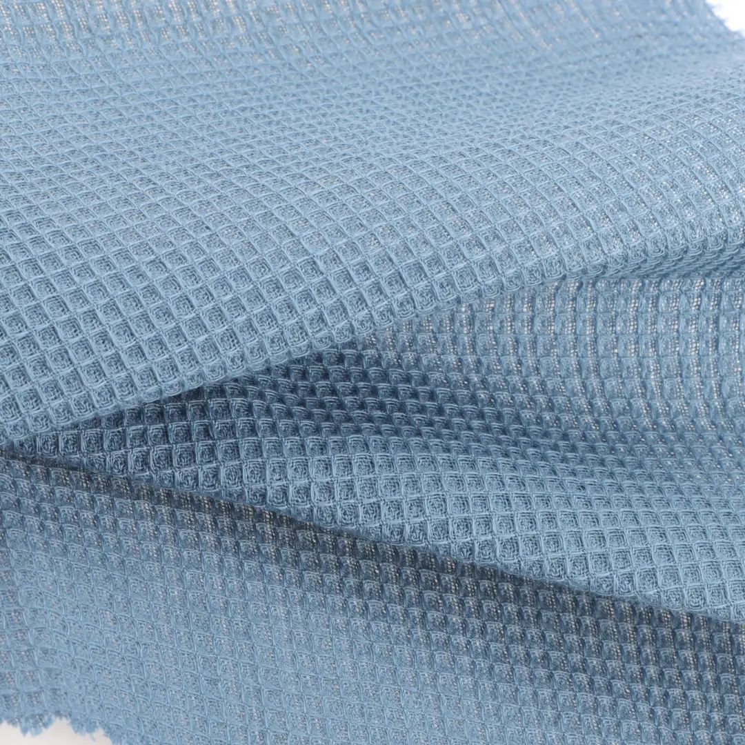 China Fabric for Polo Shirt,Crop Top,Loungewear Waffle Knit Fabric Cotton Polyester BLUE color buy from China wholesaler bulk order at wholesale price free worldwide shipping Alibaba
