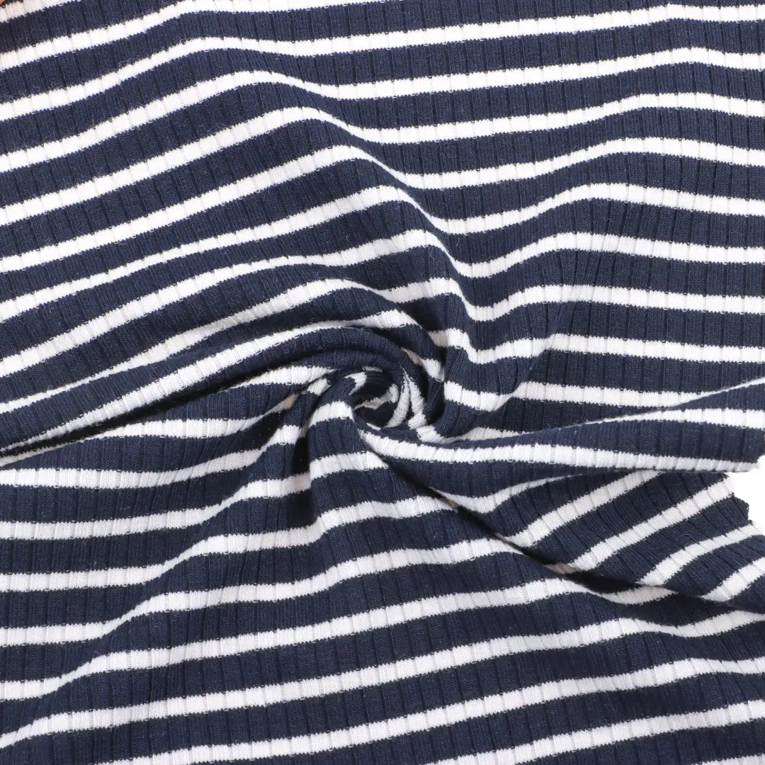 China Fabric for T-Shirt,Polo Shirt,Crop Top,Loungewear Rib Knit Fabric Polyester Cotton Spandex Blue and white color buy from China wholesaler bulk order at wholesale price free worldwide shipping Alibaba