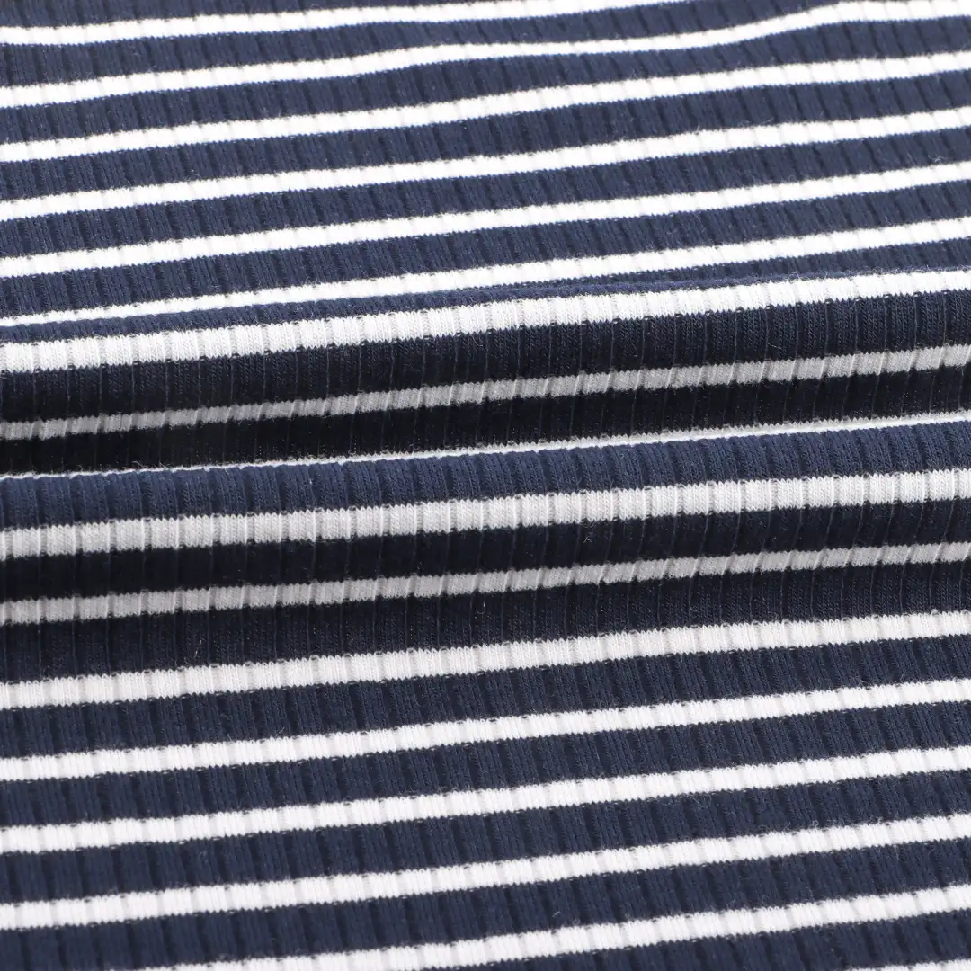 China Fabric for T-Shirt,Polo Shirt,Crop Top,Loungewear Rib Knit Fabric Polyester Cotton Spandex Blue and white color buy from China wholesaler bulk order at wholesale price free worldwide shipping Alibaba