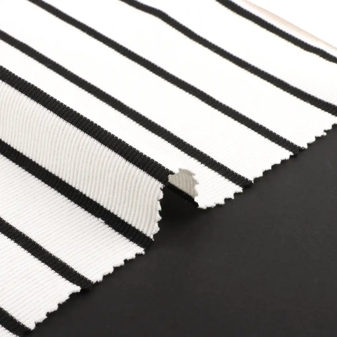 China Fabric for Polo Shirt,Crop Top,Full-Zipper Cardigan ,Half-Zipper Cardigan  Rib Knit Fabric Cotton Polyester Spandex Black and white color buy from China wholesaler bulk order at wholesale price free worldwide shipping Alibaba
