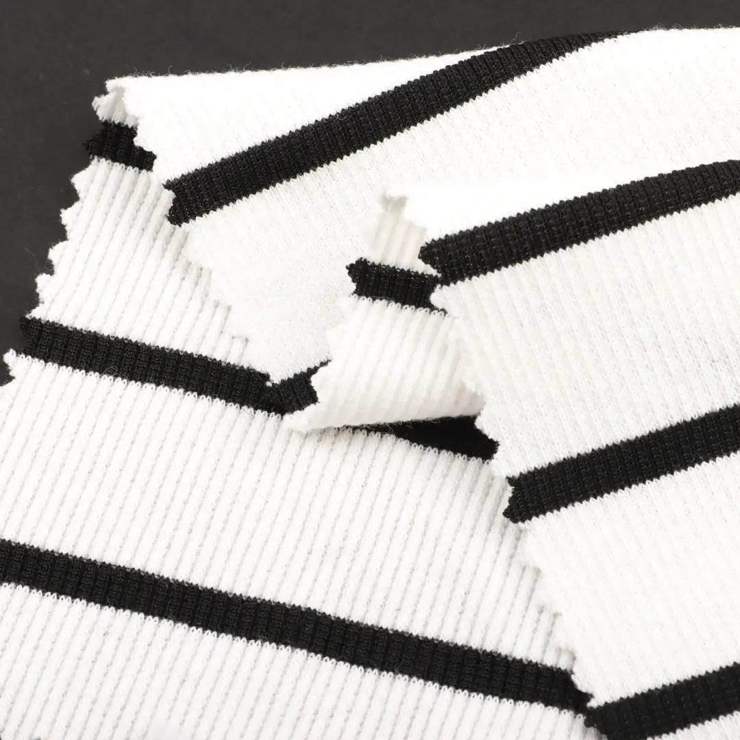 China Fabric for Polo Shirt,Crop Top,Full-Zipper Cardigan ,Half-Zipper Cardigan  Rib Knit Fabric Cotton Polyester Spandex Black and white color buy from China wholesaler bulk order at wholesale price free worldwide shipping Alibaba