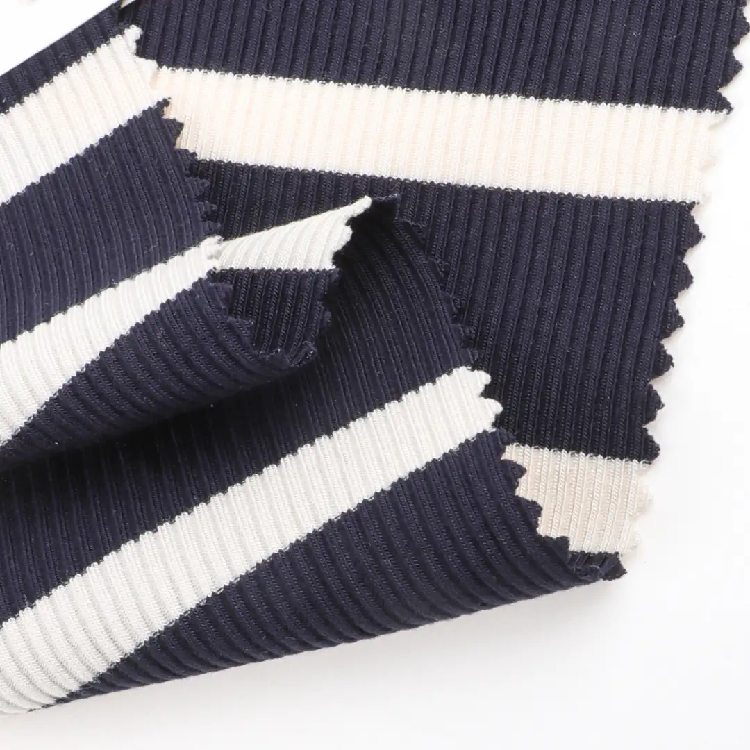 China Fabric for Polo Shirt,Crop Top,Jogger,Tracksuits Rib Knit Fabric Viscose Spandex Blue and white color buy from China wholesaler bulk order at wholesale price free worldwide shipping Alibaba
