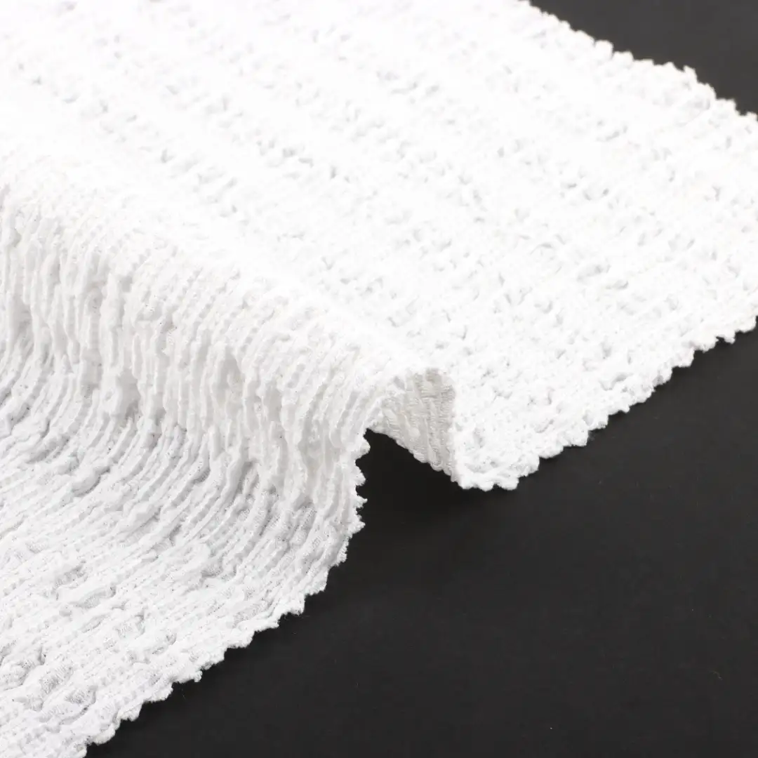 China Fabric for Crop Top,Skirt  Weft Jacquard Knit Fabric Polyester Spandex white color buy from China wholesaler bulk order at wholesale price free worldwide shipping Alibaba
