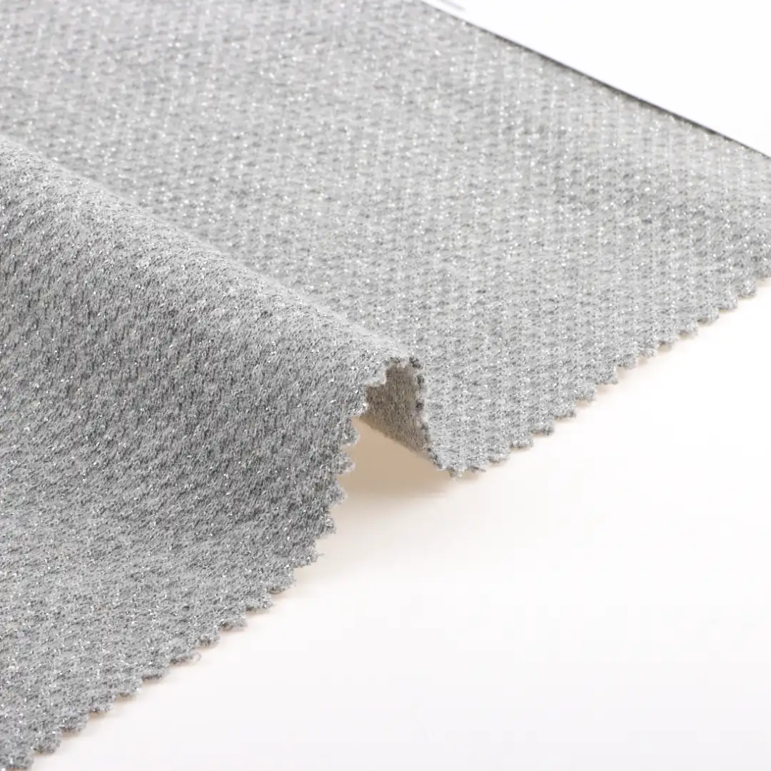 China Fabric for Crop Top,Shorts,Skirt  Weft Jacquard Knit Fabric Cotton Polyester Lurex oyster grey color buy from China wholesaler bulk order at wholesale price free worldwide shipping Alibaba