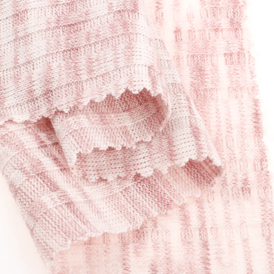 China Fabric for Crop Top,Hoodie,Full-Zipper Cardigan ,Half-Zipper Cardigan ,Loungewear Rib Knit Fabric Polyester Viscose Spandex light pink color buy from China wholesaler bulk order at wholesale price free worldwide shipping Alibaba