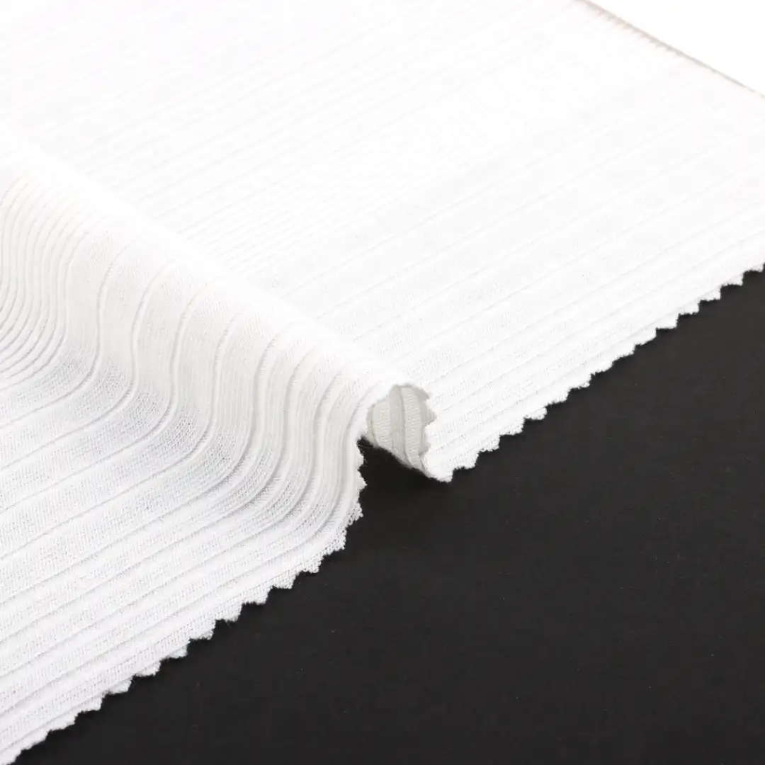 China Fabric for Crop Top,Skirt  Rib Knit Fabric Polyester Spandex white color buy from China wholesaler bulk order at wholesale price free worldwide shipping Alibaba