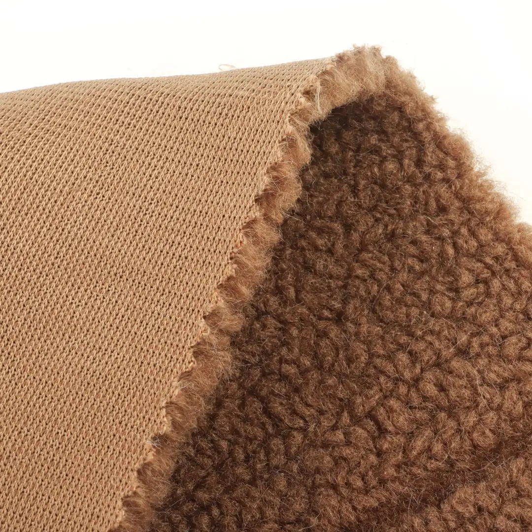 China Fabric for Jackets,Overcoat,Sweatshirt Sherpa Knit Fabric Polyester Brown color buy from China wholesaler bulk order at wholesale price free worldwide shipping Alibaba