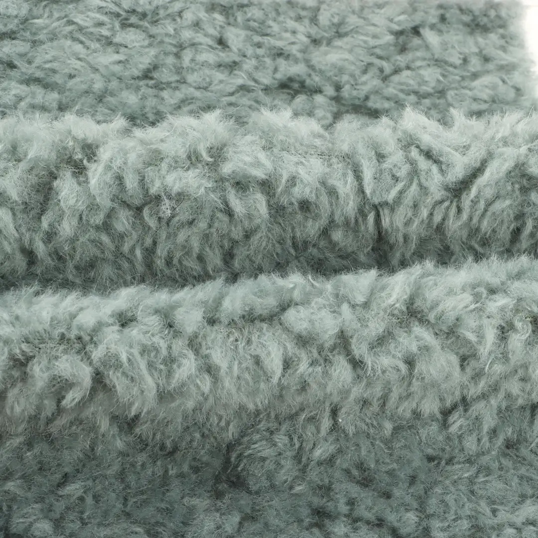 China Fabric for Jackets Teddy Knit Fabric Polyester Green color buy from China wholesaler bulk order at wholesale price free worldwide shipping Alibaba