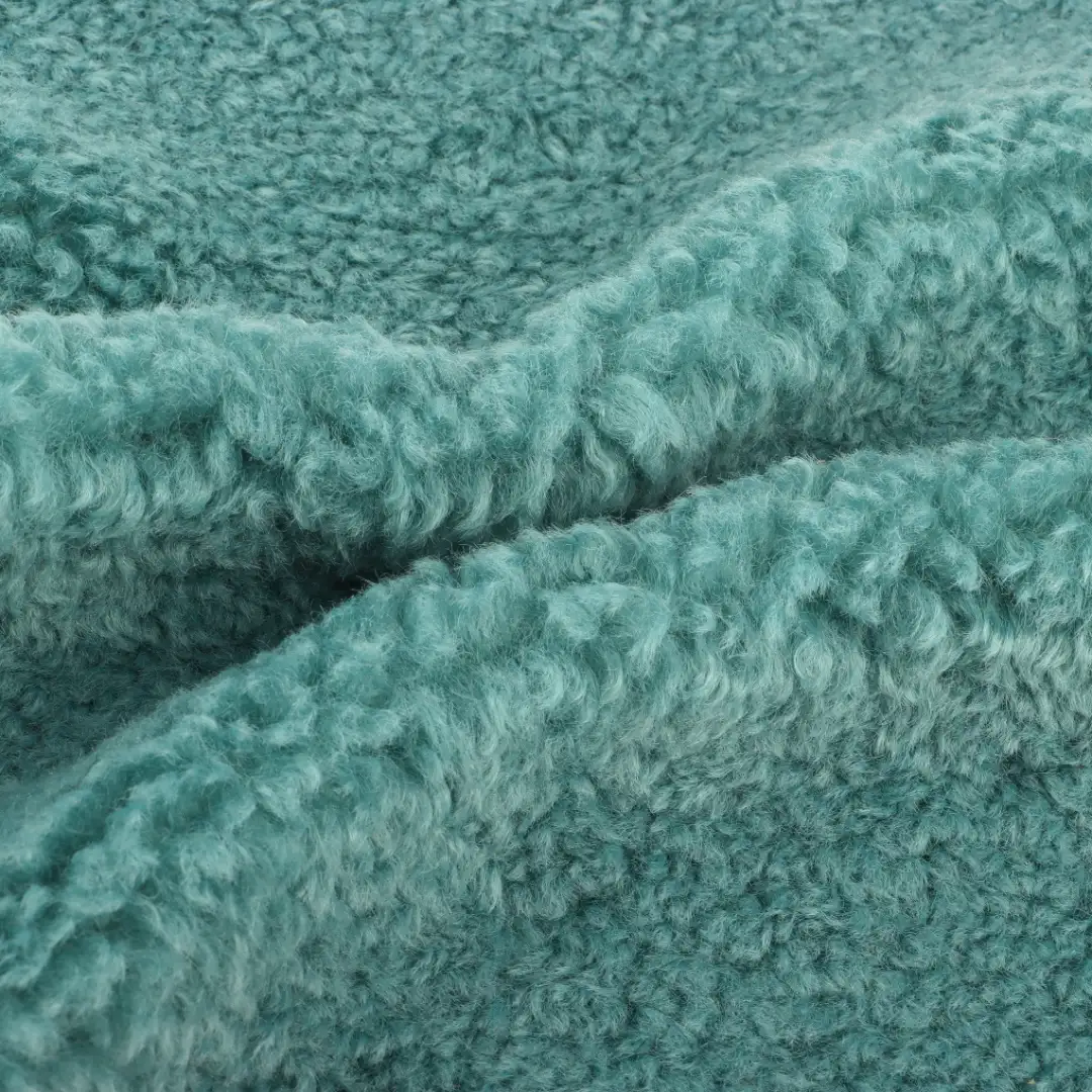 China Fabric for Jackets,Overcoat Sherpa Knit Fabric Polyester cyan color buy from China wholesaler bulk order at wholesale price free worldwide shipping Alibaba