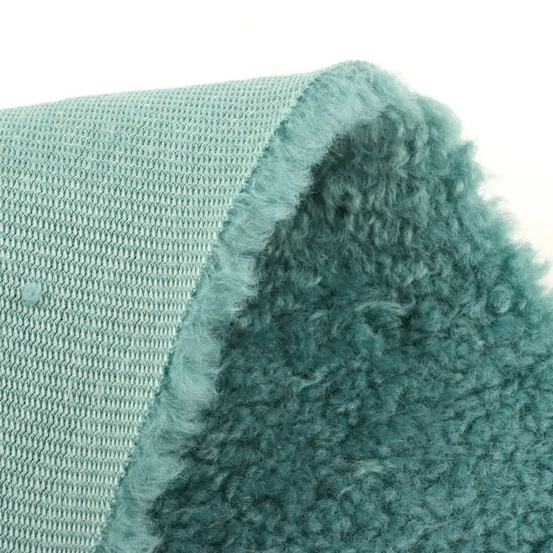 China Fabric for Jackets,Overcoat Sherpa Knit Fabric Polyester cyan color buy from China wholesaler bulk order at wholesale price free worldwide shipping Alibaba