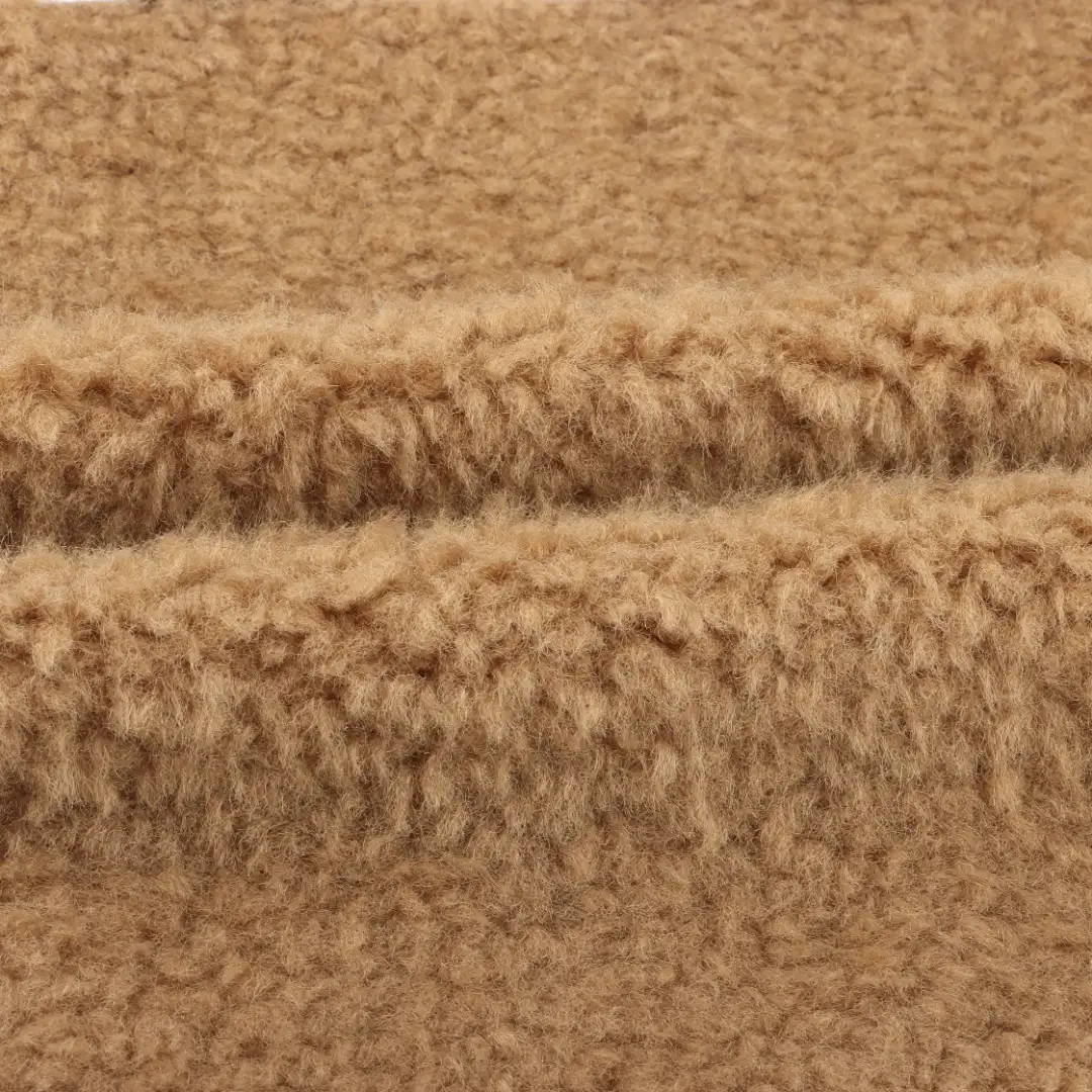 China Fabric for Jackets,Overcoat Sherpa Knit Fabric Polyester Camel color buy from China wholesaler bulk order at wholesale price free worldwide shipping Alibaba