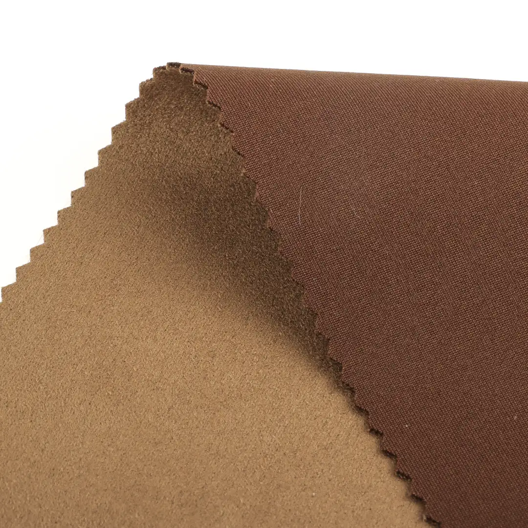 China Fabric for Jackets,Blazer,Trench Coat Suede Knit Fabric Polyester Spandex Brown color buy from China wholesaler bulk order at wholesale price free worldwide shipping Alibaba