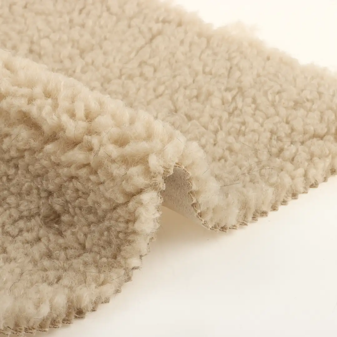 China Fabric for Jackets,Overcoat Sherpa Knit Fabric Polyester Beige color buy from China wholesaler bulk order at wholesale price free worldwide shipping Alibaba