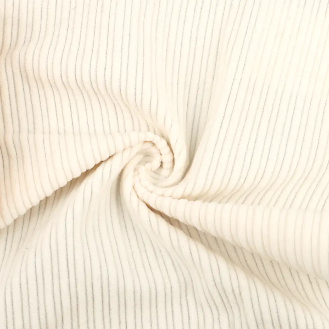 China Fabric for Pants,Jackets,Overcoat knitted Corduroy Knit Fabric Polyester cream color buy from China wholesaler bulk order at wholesale price free worldwide shipping Alibaba