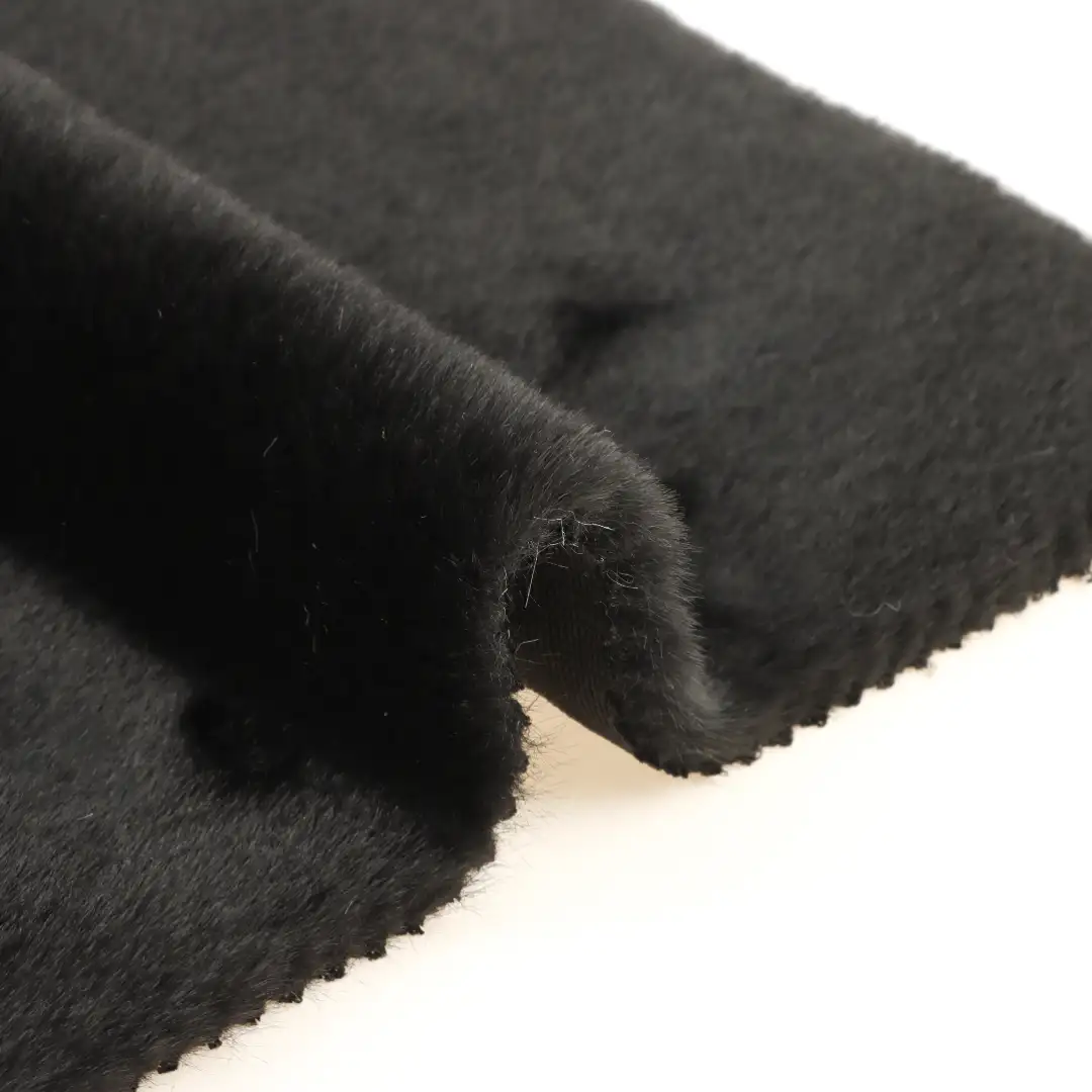 China Fabric for Jackets,Overcoat Fake Fur Knit Fabric Polyester black color buy from China wholesaler bulk order at wholesale price free worldwide shipping Alibaba